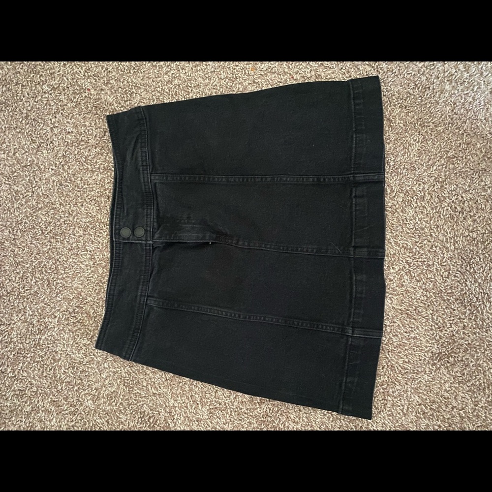 Black denim mini skirt
